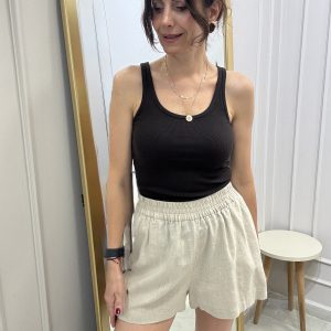 beli lastikli keten Şort